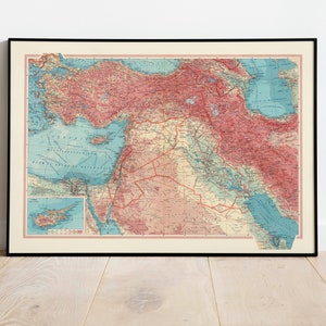 Geographische Karte des Nahen Ostens| Karte Wanddeko | Vintage Karte Wandkunst| Posterdruck | Karte Wandbild | Gerahmter Kunstdruck| Leinwanddruck Karte