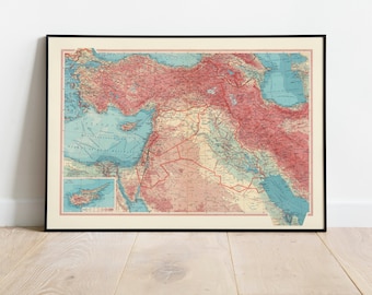 Geographical Map of Middle East| Map Wall Decor| Vintage Map Wall Art| Poster Print| Map Wall Print| Framed Art Print| Canvas Print Map