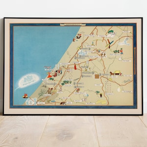 Ashkelon Map Print| Israel Map Posters| Canvas Print Wall Art| Pull Down Map| Israel Maps Wall Print| Middle East Maps Wall Art