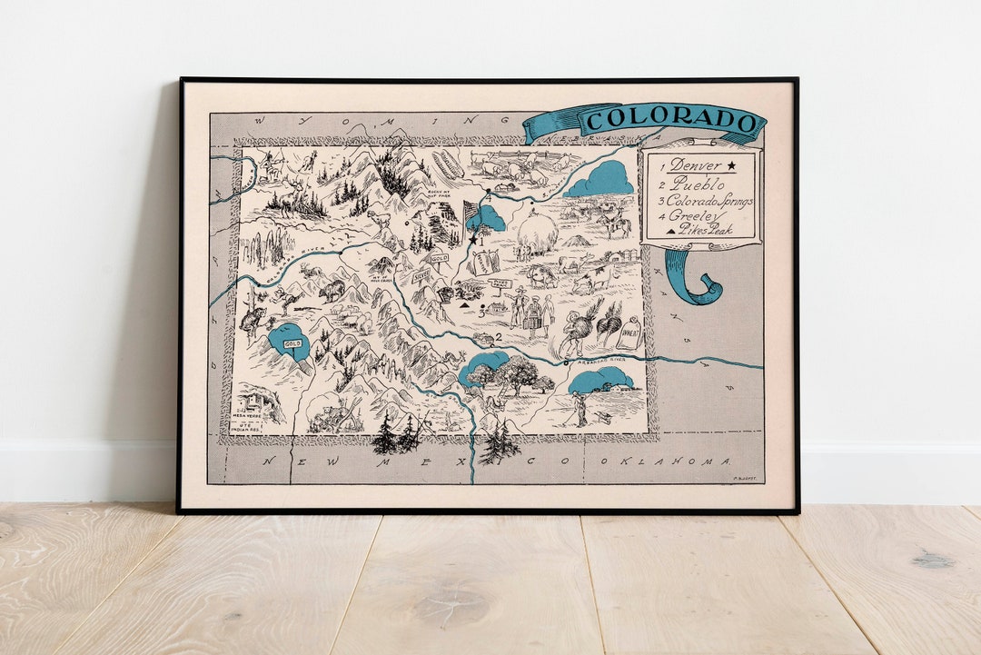 Map of State of Colorado Decorative Wall Art Prints on - Etsy