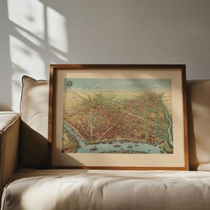 Colorful Bird's-eye Lithographed View Map of Saigon Vietnam 1902 Framed Poster Print Wall Art Canvas Art Print Wall Decor