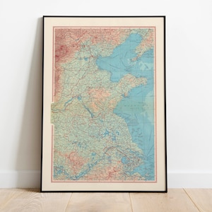 Carte géographique de la grande plaine de Chine| Décor mural de carte| Carte Art mural| Impression d’affiche| Impression murale de carte| Impression d’art encadrée| Tableau sur toile Carte
