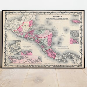 Mappa dell'America Centrale Stampa murale/ Mappa dell'America Centrale del 1862/Stampa poster/Arte della parete su tela/Poster d'arte della parete vecchia mappa/Decorazione della parete della mappa incorniciata