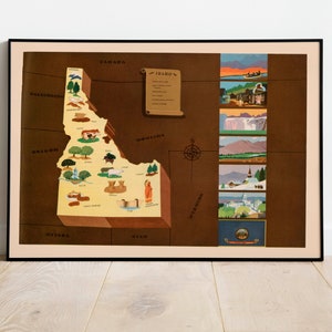 Historical Map of idaho| 1938 idaho Map Wall Print| Canvas Wall Art| Vintage Poster| Framed Art Print| Poster Print