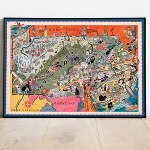 Pennsylvania und New Jersey Kartendruck | Kunst auf Leinwand | New Jersey Canvas| Vintage Karte Wandbild