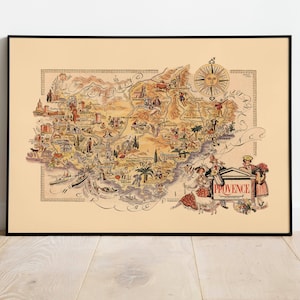 Karte von Region Provence, Frankreich| Frankreich Wandkunst| Vintage Frankreich Karte Print | Leinwanddruck auf Keilrahmen| Home Wanddeko Poster
