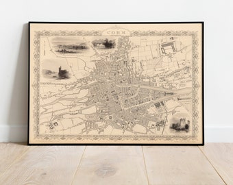 Cork Map Print| Fine Art Prints| 1851 Cork Map Wall Art| Framed Wall Art| Canvas Art| Poster Art| Prints Wall Art| City Map Wall Prints