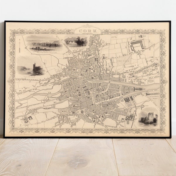 Cork Map Print| Fine Art Prints| 1851 Cork Map Wall Art| Framed Wall Art| Canvas Art| Poster Art| Prints Wall Art| City Map Wall Prints