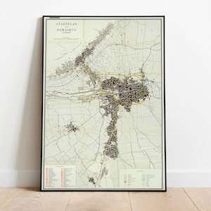 Damaskus Stadt Karte Wand Print| Gerahmte Karte Wanddeko | 1941 Damast Karte Kunstdruck | Posterdruck | Kunstdruck auf Leinwand | Karte Wandkunst Poster