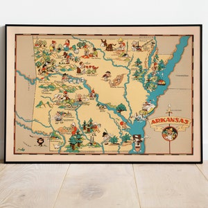 Arkansas Map Print| Art History| 1935 Arkansas Map Wall Art| Framed Wall Art| Canvas Art| Poster Art| Prints Wall Art| Map Wall Prints