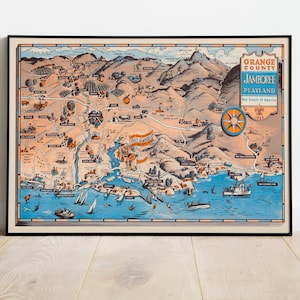 Impression de carte du comté d’Orange| vintage Cartes de Californie Art mural| Déroulez la carte| Impressions sur toile Décoration murale| Impressions murales encadrées