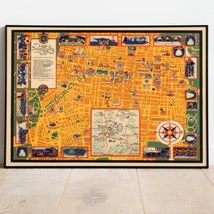 Mapa da Cidade do México e do Vale 1935 | Arte de parede com impressão de mapa da Cidade do México | Pôster de mapa vintage para decoração de parede | Impressão em tela | Impressão de parede de mapas dos EUA