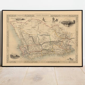 Póster de mapa de Colonia del Cabo 1851/ Impresión de mapa mural de Sudáfrica/ Decoración de pared de póster de mapa vintage/ Arte de pared de Colonia del Cabo/ Mapa desplegable