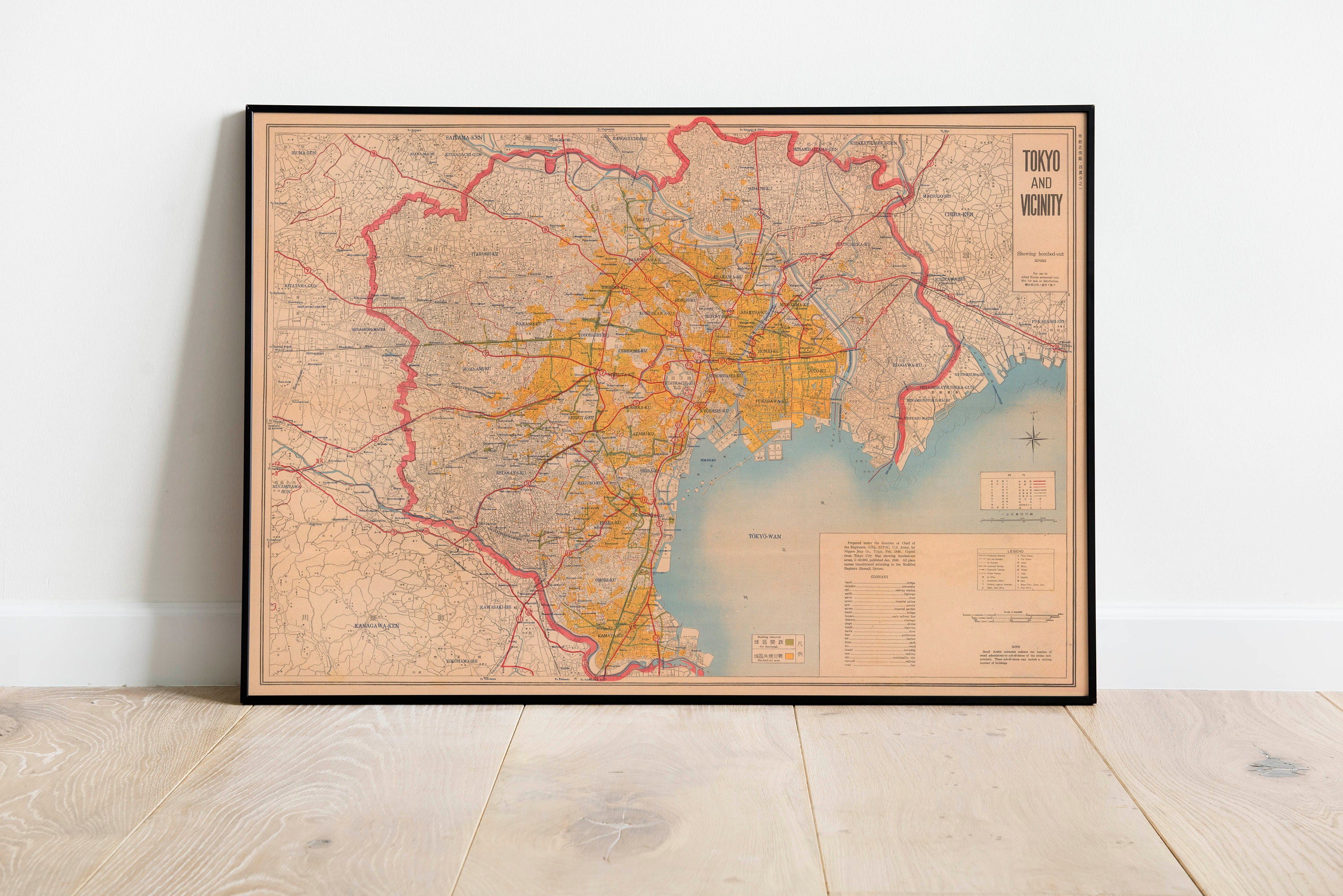 Map of Tokyo and Vicinity Showing Bombed Out Areas 1946 WW2 - Etsy