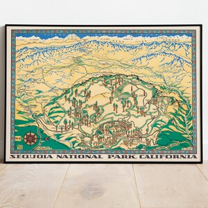Sequoia & Kings Canyon National Parks Map Print| Sequoia Map Wall Art| Framed Art| Canvas Art| Prints Wall Art| Map Wall Prints