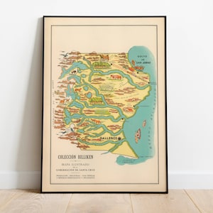 Pictorial Map of Santa Cruz| Rio Gallegos| Old Map Wall Art Print| Framed Art Print| Vintage Map Wall Canvas| Wall Print| Poster Print