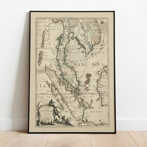 Landkarte von Sumatra, Indonesien und Siam 1687| Alte Karte Wanddeko | Vintage Karte Wandkunst| Posterdruck | Gerahmter Kunstdruck| Leinwanddruck Karte