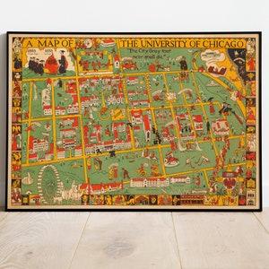 Chicago Universität Karte Drucken | Kunstgeschichte| 1932 Chicago Universität Karte Wandkunst| Gerahmte Kunst | Keilrahmen | Plakatkunst| Druck Wand Kunst | Wand Druck