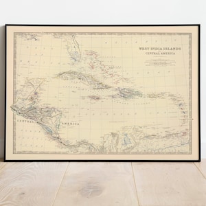 Mapa compuesto del Caribe y América Central 1861/ Decoración de la pared del mapa/ Arte de la pared del mapa vintage/ Impresión de póster/ Impresión de arte enmarcado/ Mapa de impresión de lienzo