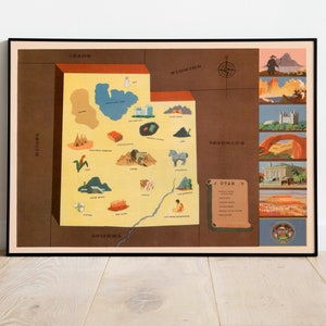 Historical Map of Utah| 1938 Utah Map Wall Print| USA Maps Wall Decor| Canvas Print Ready to Hang| Framed Art Print| Map Wall Poster