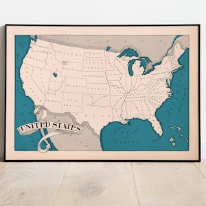 1931 Decorative Map of Unites States| United States Wall Print| United States Canvas Wall Art| United States Poster Wall Decor