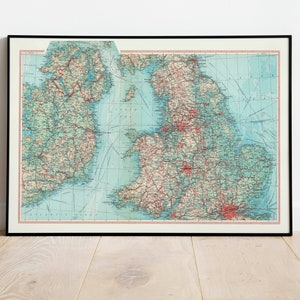 Geografische kaart van Engeland, Wales en Ierland| Kaart wanddecoratie| Kaart kunst aan de muur| Affiche| Kaart muurafdruk| Ingelijste kunstafdruk| Canvasafdruk kaart