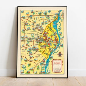 Mapa de St. Louis y alrededores/ St. Louis Old Map Wall Print/ Mapa desplegable/ Póster de mapa de la ciudad vintage/ Decoración de pared de mapa vintage