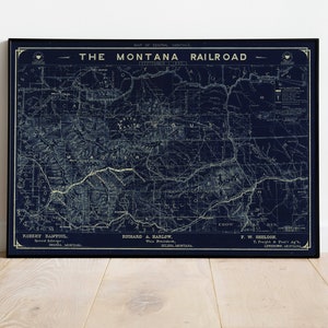 1899 Mapa ferroviario de Montana / Impresión del plan ferroviario estatal de Montana del siglo XIX / Mapa antiguo de Montana / Mapa antiguo Arte de pared / Decoración de pared Mapa antiguo