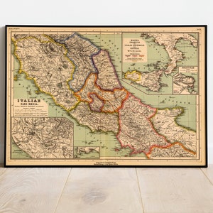 Impresión de pared de mapa de Italia/ Mapa de Italia de 1903 / Impresión de póster / Arte de pared con impresión de lienzo / Póster de arte de pared de mapa antiguo / Decoración de pared de mapa enmarcado