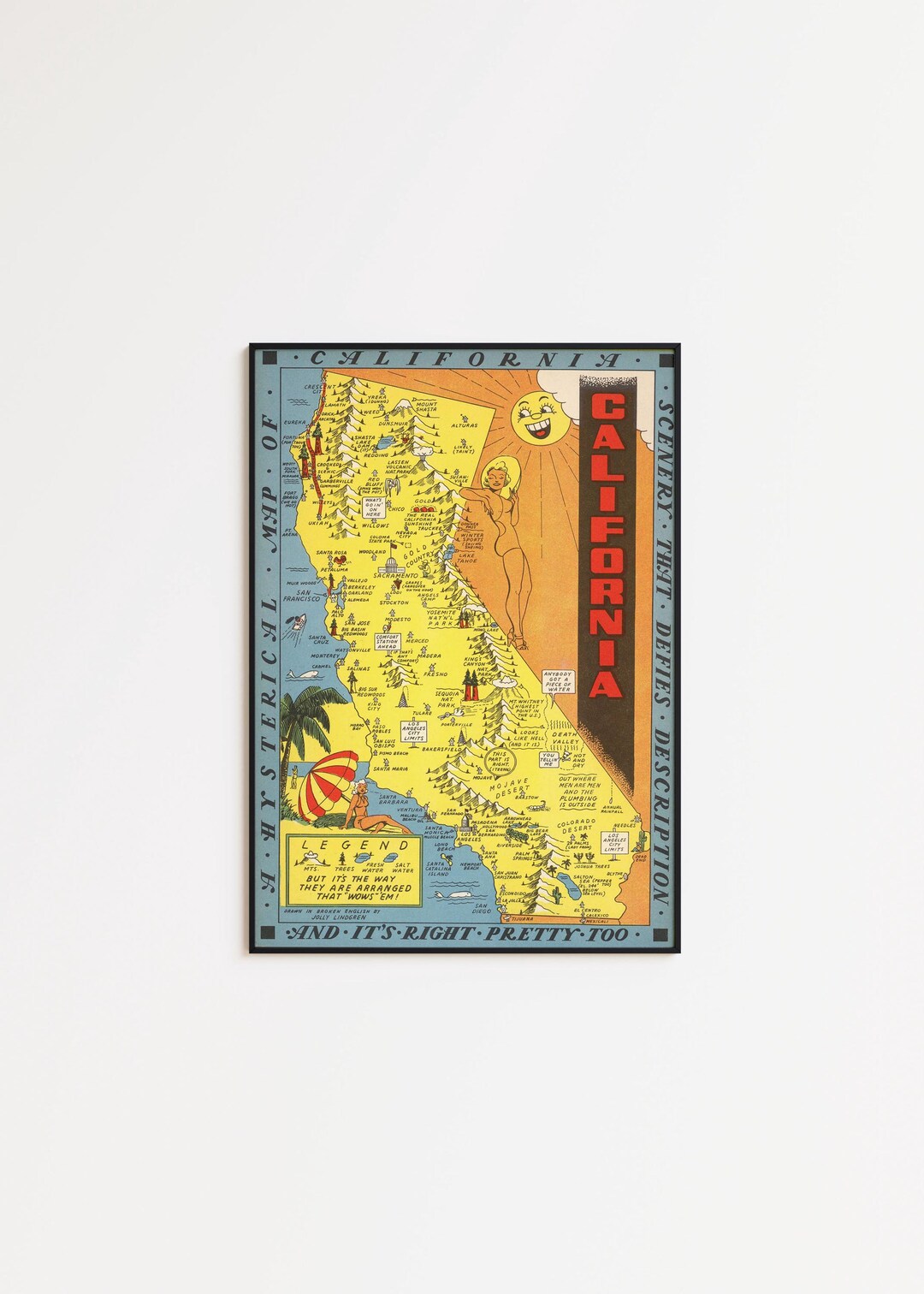 Vintage California Map Print: Illustrated Wall Art Poster - Etsy