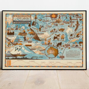 Stampa mappa del Parco Nazionale di Denali/ Storia dell'arte/ Mappa del Monte McKinley Arte da parete/ Arte incorniciata/ Arte su tela/ Poster Art/ Stampe Arte da parete/ Stampe da parete