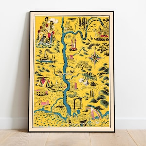 Carte picturale des Saintes Maries de la Mer dans le sud de la France| Art mural France| impression de carte vintage| Affiche d’art| Impression murale encadrée