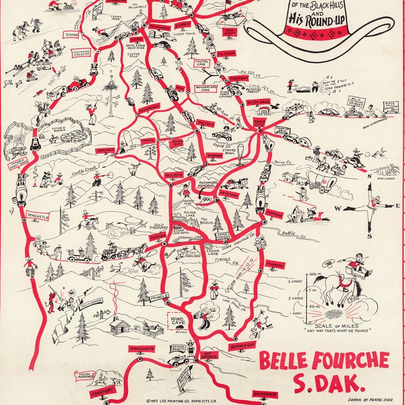 Vintage Belle Fourche Map Print