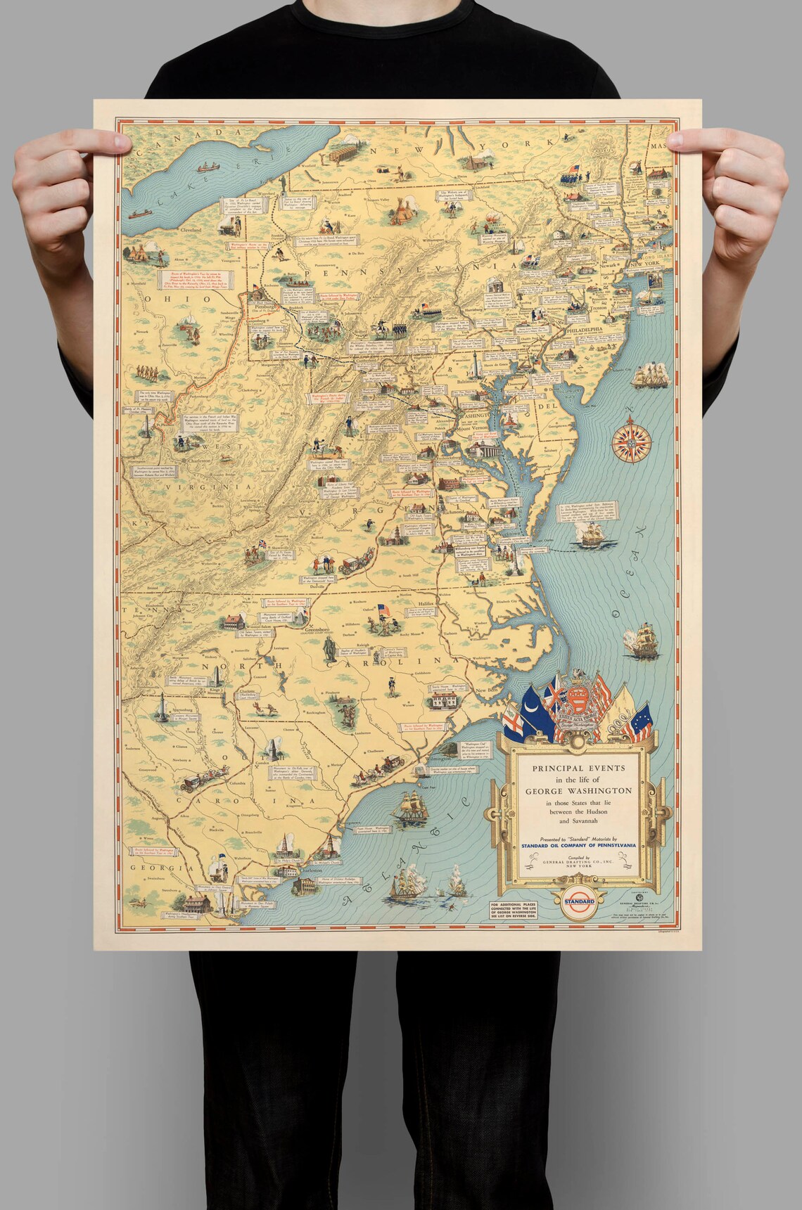 Principal Events in the Life of George Washington Vintage Map | Etsy