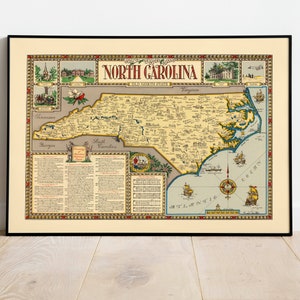Póster de mapa de Carolina del Norte/Impresión de mapa de Carolina del Norte para pared/Impresión de póster de mapa de pared/Mapa desplegable/Impresión en lienzo para decoración de pared