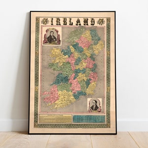 Impresión de mapas de Irlanda/ Historia del arte/ 1855 Arte de la pared del mapa de Irlanda/ Arte de la pared enmarcado/ Arte del lienzo/ Arte del cartel/ Impresiones de arte de la pared / Impresiones de la pared del mapa