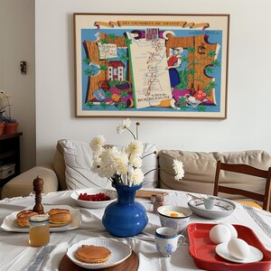 Picturale kaart van de Bourgogne-wijngaard in Frankrijk Ingelijste poster afdrukken muurkunst Canvaskunst muurdecoratie