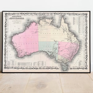 Impresión de pared de mapa de Australia/ Mapa de Australia de 1861 / Impresión de póster / Arte de pared con impresión de lienzo / Póster de arte de pared de mapa antiguo / Decoración de pared de mapa enmarcado