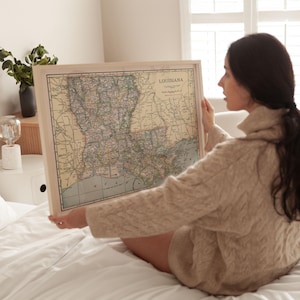 Mapa antiguo de Luisiana de 1920, póster enmarcado, impresión artística en lienzo, decoración de pared