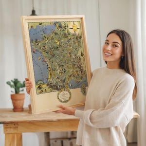 Vintage France Map Print: Gastronomic Touristic Gallery Wrap Canvas image 2