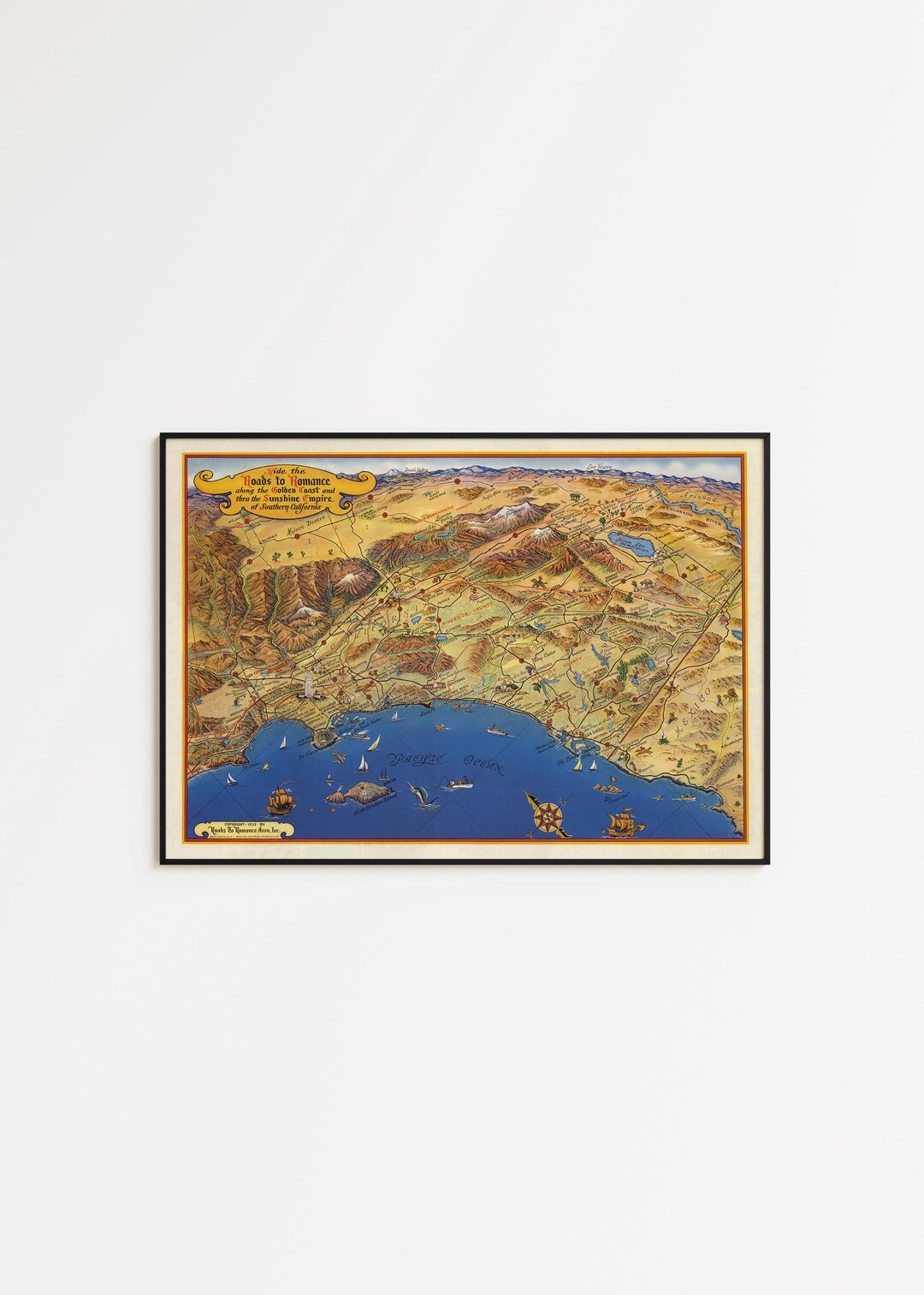 Vintage Southern California Map Art Print: Pictorial Wall Decor - Etsy