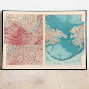 Geographische Karte von Baikalsee und Beringstraße| Karte Wanddeko | Karte Wandkunst| Poster| Karte Wandbild | Gerahmter Kunstdruck| Leinwanddruck Karte