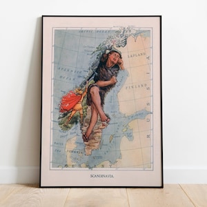 Carte historique et picturale de la Scandinavie| Impression d’art mural de vieille carte| Impression d’art encadrée| toile murale de carte vintage| Impression murale| Impression d'affiche