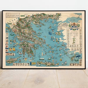Historische kaart van Griekenland| Griekenland kaart kunst aan de muur | Muurposter oude kaart| Canvasafdruk| Muurdecoratie kaart poster Griekenland| Kaart naar beneden trekken