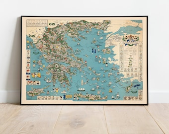 Historical Map of Greece| Greece Map Wall Art Print| Old Map Wall Poster| Canvas Print| Greece Map Poster Wall Decor| Pull Down Map