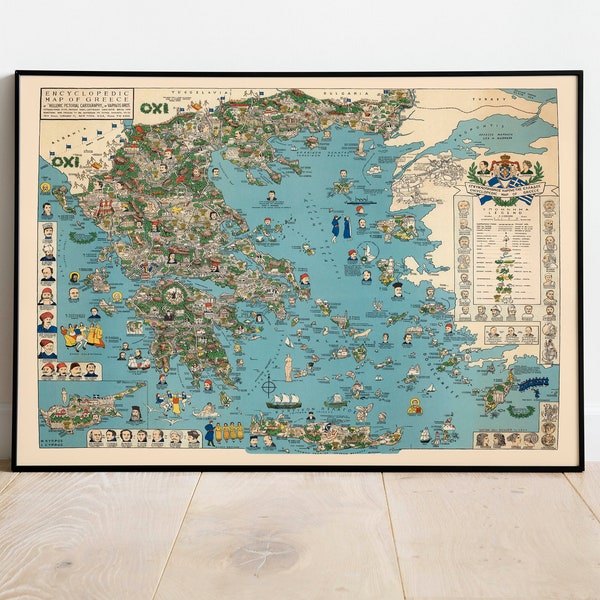 Historical Map of Greece| Greece Map Wall Art Print| Old Map Wall Poster| Canvas Print| Greece Map Poster Wall Decor| Pull Down Map