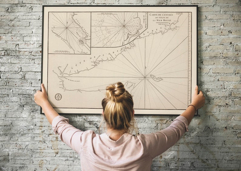 Carta nautica del Golfo di Aden e del Mar Rosso 1810/ Decorazione da parete vecchia mappa/ Arte da parete mappa vintage/ Stampa poster/Stampa artistica incorniciata/Mappa stampa su tela immagine 2