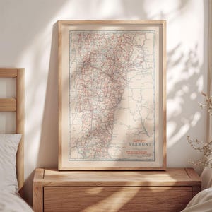 Kaart van de wegen van Vermont 1920 Ingelijste poster print muurkunst Canvaskunst muurdecoratie