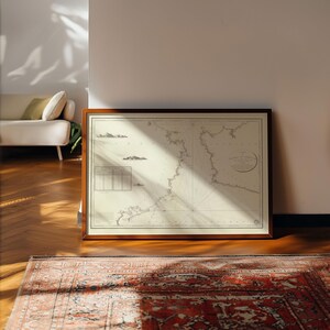 Póster enmarcado con la carta náutica del estrecho de Gibraltar de 1804, impresión artística sobre lienzo, decoración de pared