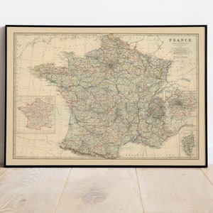 Mapa compuesto de Francia 1861/ Decoración de pared de mapa antiguo/ Arte de pared de mapa vintage / Impresión de póster / Impresión de arte enmarcado / Mapa de impresión de lienzo
